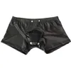 Underpants Single Line Men Lingerie Patent Leather Angle Underwear U Convex Design Sexy Open Crotch Breeches Black Sex PantyUnderpants