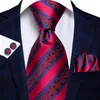 Bow Ties Red Bourgogne Randig Silk Wedding Tie för män Handky manschettkroppsgåva slips designer affärsfest dropship hi-tie fred22
