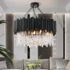 Lustre en cristal de luxe moderne lampes suspendues lampes suspendues rondes luminaires noirs pour chambre salon salle à manger cuisine décor