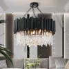 Modern Luxury Crystal Chandelier Pendant Lamps Round Hanging Lamps Black Lighting Fixtures for Bedroom Living Room Dining Hall Kitchen Decor