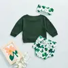 Roupas conjuntos de roupas Citgeespring St. Patrick Roupas de menina de menina sólida Camisa de manga comprida Tops Clover Print Shorts Clover