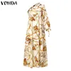 Kvinnor Summer Sundress Floral Print Party Maxi Dress Vonda Vintage Style One Shoulder Sexy Dresses Bohemian Beach Vestidos 220521