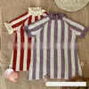 Robes de fille Baby Sweet Robe Misha Puff Summer Girls Mignon Tricot Stripe Demi-manche Respirant Enfant Enfants Coton Mode VêtementsGirl's