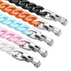 316l Stainless Steel Lacquer Bracelet Men Women 12mm Iced Out Pink Black Orange Cuban Chain Hip Hopjewelry 15cm 10inch