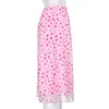 グランジフェアコアミディスカートピンクフローラルプリントメッシュスカート女性ソフトガール美学Y2K衣装220521