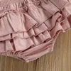 Kledingsets geboren Baby Girls Boys Deskled 3 stks brief korte mouw Romper Ruffles Shorts Hoofdband 0-18mclothing