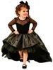 Ruched Ruffles Tulle Short Black Flower Girl Dresses for wedding New Gothic Weddings Girl Pageant Party Gowns Jewel Neck Keyhole B228r
