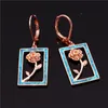 Hoop Huggie White Blue Purple Opal Earrings Rose Gold Silver Color Wedder