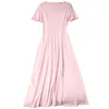Summer Short Sleeve Round Neck Mid-Calf Dress Black / Pink Solid Color Split Elegant Casual T-Shirt Dresses 22A194025
