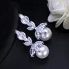 Moda Vinatge Charm Earring Designer Dla Kobiety AAA Cyrkonia Copper Biały Zielony Blue CZ Rose Złoto Posrebrzane Pearl Kolczyki Biżuteria Girls Party Prezent