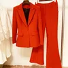 Pantaloni a due pezzi da donna QUALITÀ Fashion 2022 Designer Blazer Completo da donna Abito svasato rosso con bottone singoloDonna