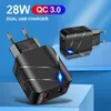 28W QC3.0 Adattatore per caricabatterie Dual USB US UE Plug Plug Wall Charger Supporto Quick 3.0 Carica rapida per telefono cellulare