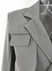 Articat cinza dupla camada bandagem fino blazer feminino manga longa bolso jaqueta curta feminino gola entalhada outwear topos 220801