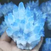 Objets décoratifs Figurines 300-1000g Amas de cristaux Spécimen de quartz bleu naturel Vug Garden GemStone Laboratoire Minerai minéral Druse Heali