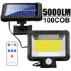 100COB lumières extérieures solaires capteur de mouvement 3 Modes d'éclairage avec câble lumière d'inondation actionnée solaire pour le jardin d'intérieur