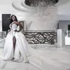 بالإضافة إلى الحجم العربي ASO EBI CRYSTALS فستان زفاف عالي انقسام فتاة سوداء سباركلي واحد كتف مثير ساتان الزفاف