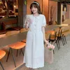 Beautiful Loose Maternity Summer Cotton Dress Peter Pan Collar Short Sleeves Pregnant Woman Floral Embroidery Aline Dress Wholesale J220628