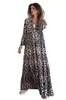 Kvinnor Casual Loose Full Sleeve Dress Leopard Summer Sexig Boho Bow Spring Maxi Dress Plus Size Stora stora klänningar Robe Femme G220510