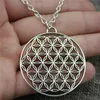 Hänghalsband 48x44mm The Flower of Life Seed Necklace For Women Jewelry Chain Fashion Antique Silver Colorpenden