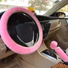 Steering Wheel Covers 3Pcs Soft Plush Spring Cover Kit With Stop Lever Hand Brake Wool Winter Warm Auto Car Interior AccessorySteering