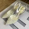 Kleidschuhe Silber Gold Mesh Strass Frauen Glitzer Stiletto 2022 Pumps Spitze Zehen Slingback Dünne Elegante Kristall High Heel SandalenKleid