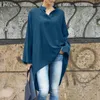 Women's Blouses & Shirts Casual Long Sleeve OL Blouse Women Baggy Solid V Neck Blusa High Low Tunic Tops Oversized Autumn Asymmetrica