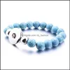 Bracelets de charme Bijoux 10mm Pierre de lave noire Turquoise Perle Bouton pression Bracelet Aromathérapie Huile Essentielle Diffuseur Bracel D5A