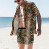 Träningsoveraller för män Sommar Herr Högkvalitativa Hawaii-set Tryck Kortärmad skjorta Strandshorts Streetwear Holiday Herr Tvådelad kostym