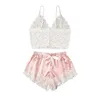 Floral spets bralte med satin shorts underkläder set kvinnor sommar sexiga uppsättningar damer bh och trosor underkläder pyjama set-pink 220516