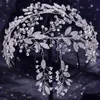 Headpieces Bridal Headwear Silver Leaves Headband Prom Tiara Wedding Hair Accessories Handmade Bride Ornaments Female Crystal