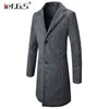 Mode Men's luxe winter slank fit casual trench jas mannelijke pure kleur katoen lange jassen wollen peacoat1 t220810
