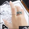 Bagues de cluster Bijoux Rétro Mignon Simple Design Owl Bague Mticolor Eyes Sier Couleur Hommes Femmes Fiançailles Cadeaux De Mariage Redimensionnable Drop Livraison