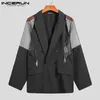 Mannen Blazer Mesh Patchwork See Through Streetwear Double Breasted Revers Lange Mouw Bovenkleding Mode Mannen Casual Pakken INCERUN 220801