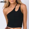 APROMS One Shoulder Ribbed Camis Dames Zomer Dubbele Strap Slim Fit Tank Tops 90s Cool Girls Streetwear Strench Tees 220316