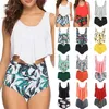 Costumi da bagno con volant Completi a due pezzi Costumi da bagno stampati Bikini a vita alta Pantaloni Push Up Costume da bagno Tankini 220620