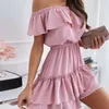 Casual Fashion Pink Slash Neck Mini Dress Women Summer Sexy Off shoulder Ruffle Stitching Woman Elegant Party es 220613