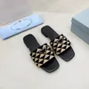 Woman Embroidered Fabric Slides Slippers Black Beige Multicolor Embroidery Mules Womens Home Flip Flops Casual Sandals Summer Leather Flat Slide Rubber Sole