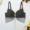Sexy lingerie fishnet diamond bra Underwear corset love pendant tassels camisole crop top women nightclub party tanks 220331
