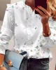Kvinnor Elegant Fashion Blouses Top Ruffled Trim Casual Long Lace Sleeve Blus 220407