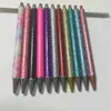 Glitters roestvrijstalen pen Klik zilver Huwelijkscadeau diy epoxyhars glitter niet-clip metalen pennen Glinsterende blanco Glitter balpennen- UV DTF Pen Wraps