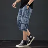 Sommar män Jeans Cargo Shorts Fashion Casual Elasticated Waist Stretch Big Pocket Beskuren Jean Male Märke 220328
