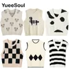 Japon Style mignon femmes pull gilet imprimé sans manches vêtements amples tricoté gilet Vintage Y2K automne pulls hauts 220715