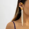 Requintado de brincos de clipe de borla longa de pérola para mulheres meninas noiva falsa cartilagem de jóias de punho de punho