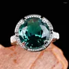 Bröllopsringar Luxury Bright Round Ring Green Stone Charm Silver Color Torch S For Women Girl Vintage Jewelry Anillos F5Q145 Rita22