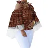 Bintarealwax African Print Wax Shirt for Women Dashiki Long SemeVes Africa Clothing Plus Size Traditionella afrikanska kläder WY5101