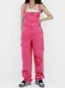 Rose Red Denim Overalls Women Jeans Summer New Retro Hong Kong Style Loose Design Niche Straight Wide Pants female Pants L220726