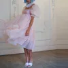 Hoge kwaliteit Organza Long Dress Women Empire Taille Ball Jurk Elegant Puff Sleeve vrouwelijke zomervakantie jurken Vestidos