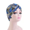 Beanie/Skull Caps Muslim Inner Hijab Cap Pullover Floral Print Lady Turban Hat Fashion Banadan Chemo Cross Female Hair Accessories Pros22