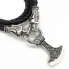 Anhänger Halsketten Nostalgie Kolovrat Symbol Slawische Perun Axt AlGIZ Rune Wikinger Wolfsköpfe Lederkette Halskette Collier Sautoir LongPendant