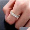 Band Rings Jewelry Hip Hop Rock Bling Iced Out 1 Row Square Cubic Zirconia Ring Tennis Chain Women Men Cz Zircon Drop Delivery 2021 6K7Ha